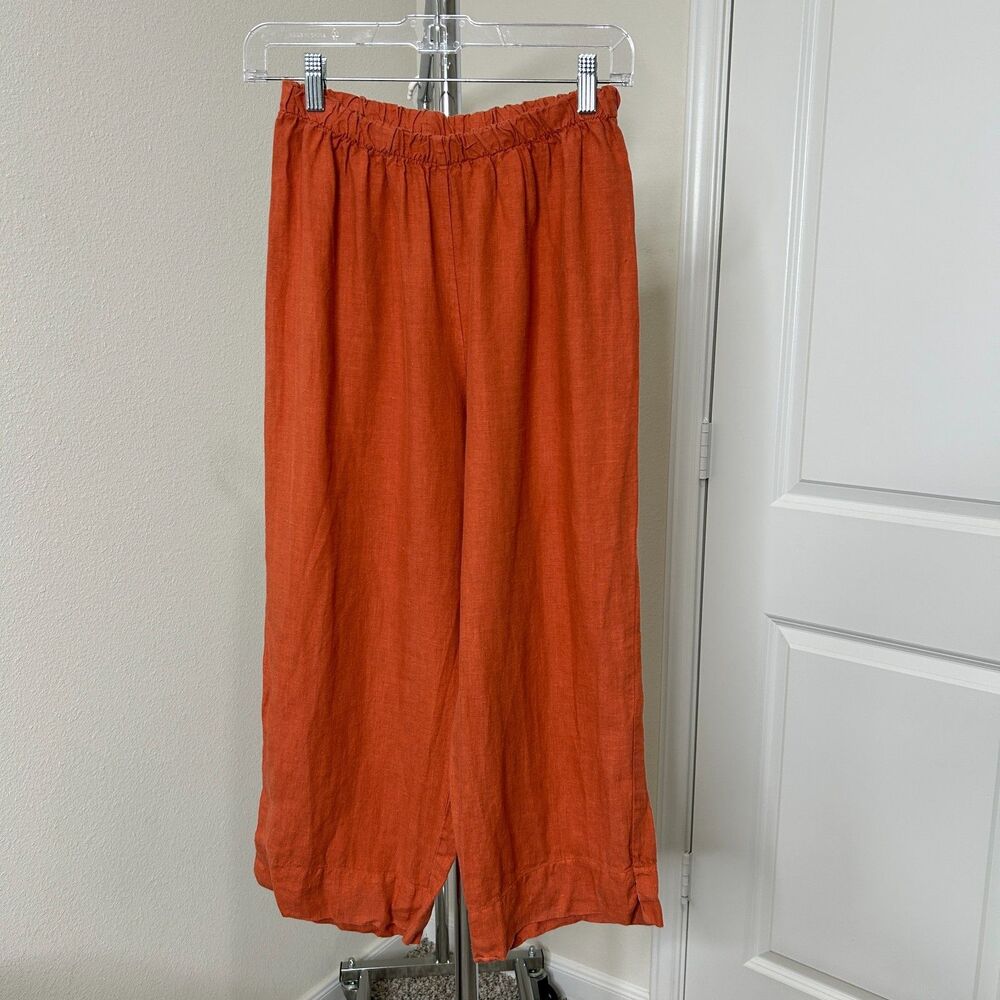 Bryn Walker Pants Womens Small Orange Linen Wide Leg Side Slit Boho Lagenlook
